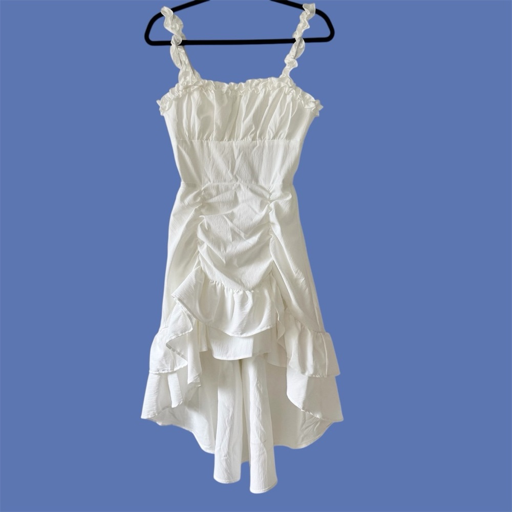 SHEIN White High Low Ruffle Bohemian Dress